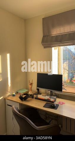 Teenager's room with a desk, computer, and modern decor, perfect for showcasing home office Stock Photo