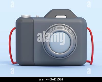 Cartoon photo camera isolated on blue background. 3D illustration. Stock Photo