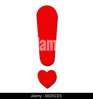 Red Heart Exclamation Point Love Warning, Attention, Passion Stock Vector
