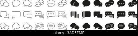 Chat Outline and Silhouette Icons Set. Speech Bubble Sign and Symbol. Comment and Message Line and Solid Icon. Editable Stroke. Isolated Vector Stock Vector