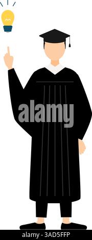 Simple illustration of an asian male graduates in graduation gowns and square caps inspiring ideas, Vector Illustration Stock Vector