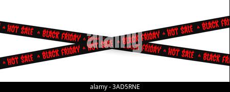 Black Friday Hot Sale Ribbon with Red Flaming Text on Black Tape. Ideal for Ecommerce, Retail Discounts, Shopping Promotions, and Urgent Offers Stock Vector