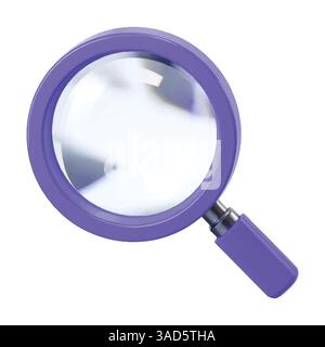 Magnifying glass icon. 3D vector illustration in cartoon minimal style, representing discovery, research, search, and analysis concepts. Ideal for edu Stock Vector