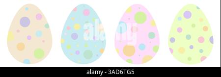 Set of four multicolored pastel easter eggs with ornament of dots and circles Stock Vector