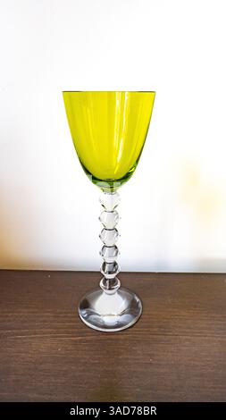 Green wine glass of Baccarat's Vega collection. Stock Photo