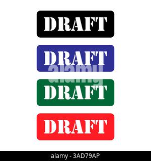 Set of Draft stamp symbol, label sticker sign button, text banner vector illustration . Stock Vector