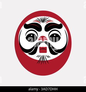 Daruma doll flat vector illustration. Traditional Japanese Daruma figurine symbolizing perseverance and good luck. Minimalistic and modern flat design Stock Vector