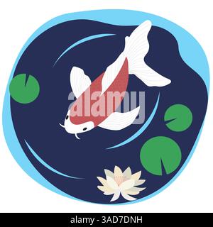 Koi fish isolated in the pond, japanese traditional illustration, flat vector Stock Vector