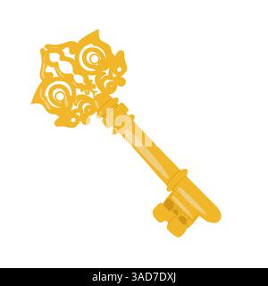Golden key flat design isolated Stock Vector