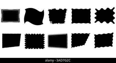 Squiggle stories frames set. Jaggered edges, retro scallop frames, psychedelic forms, groovy shapes set Stock Vector