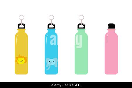 Set of thermos colored isolated. Stock Vector