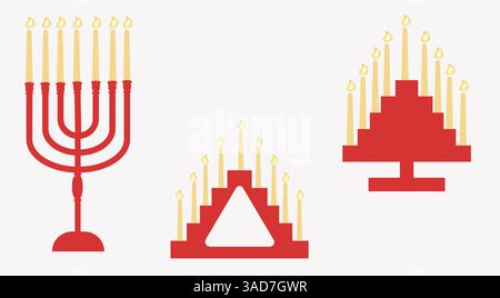 Set of candlesticks with candles isolated, flat design. Stock Vector