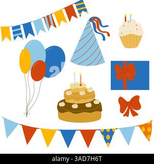 Set of party elements isolated, Happy birthday party, carnival. Stock Vector