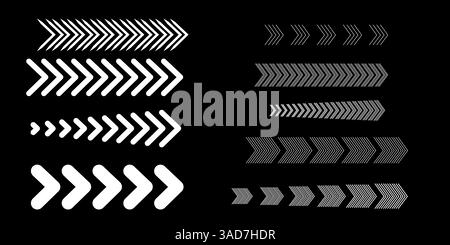 Set of white straight arrows isolated on the dark background Stock Vector