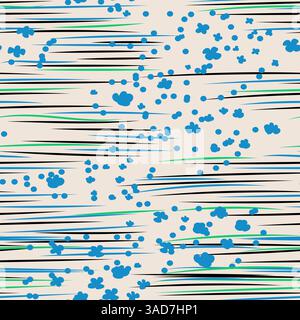 Seamless abstract blue pattern with flowers, wrapping paper, blue dots Stock Vector