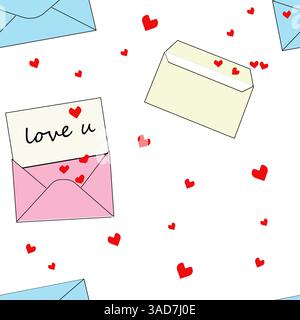 Seamless pattern with envelopes and letters, background, flat design. Stock Vector