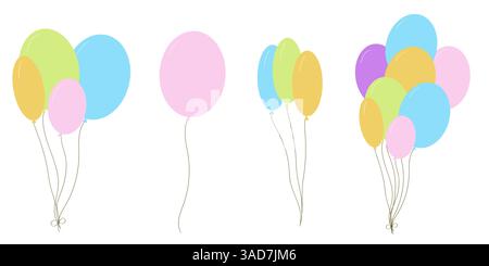 Set of different balloons. Good for cards, events, posters. Flat design vector. Stock Vector