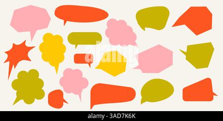 Set of  speech colored bubbles,manga, chat speech or dialogue in yellow, red, pink, green colors Stock Vector