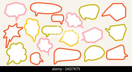 Retro style for set bubble speak chat isolated with red, yellow, green colors. Stock Vector