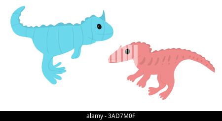 Set of cartoon dinosaurs isolated, flat design, modern, blue, pink animals Stock Vector