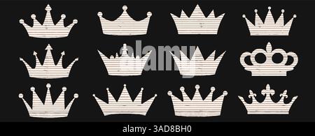 Crown and royalty-themed collage set. Torn paper cutouts with punk, Y2K, and grunge elements in a fun royal pop art style with bright party colours Stock Vector