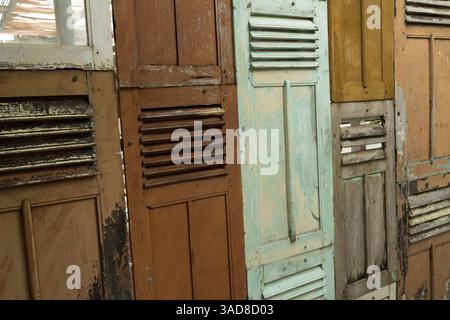 wall decoration made of an old window made from wood, ethnic and unique design for background or wallpaper Stock Photo