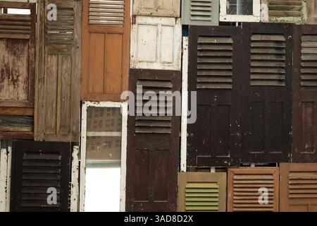 wall decoration made of an old window made from wood, ethnic and unique design for background or wallpaper Stock Photo