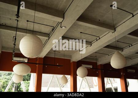 unique lamps design on grey industrial building Stock Photo