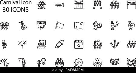 Set of canival icons. Line art style icons bundle. vector illustration Stock Vector