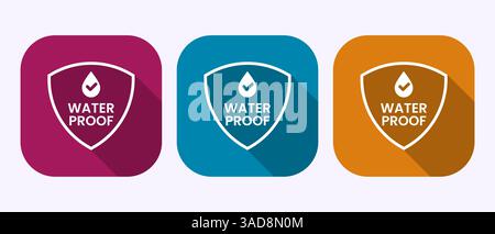 Waterproof icon design illustration, liquid proof protection, water resistant sign in shadow button design Stock Vector
