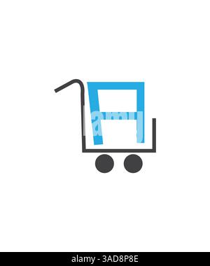 A letter trolley logo, A letter shopping logo design,  Online shopping cart icon logo with letter A Stock Vector
