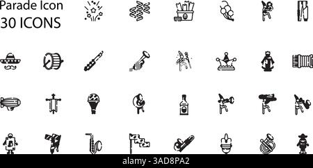Set of Parade icons. Line art style icons bundle. vector illustration Stock Vector