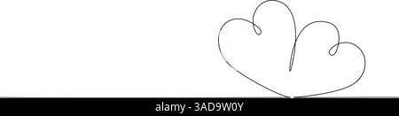 Two Hearts in One Continuous Line Drawing. Concept of Love, Romance and Valentines Day in Simple Linear Style. Vector Illustration. Hand Drawn Doodle Stock Vector