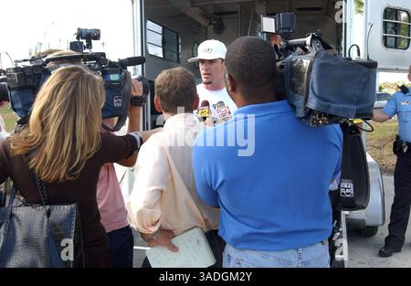 Nov 19, 2004; Port St. Lucie, FL, USA; Former rapper VANILLA ICE, aka ROBERT VAN WINKLE, springs his buddies, Pancho the goat and Bucky Buckaroo, a Wallaroo, from this animal control center in Port St. Lucie, FL. The animals were picked up after escaping from VAN WINKLE'S property after a gate was left open. Van Winkle, who lacks the proper permit for Bucky, found a friend with permits who can house the wallaroo temporarily..  (Credit Image: Kelly Owen/ZUMAPRESS.com) Stock Photo