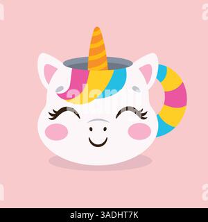 Cute cup in the shape of unicorn head. Vector illustration. Stock Vector