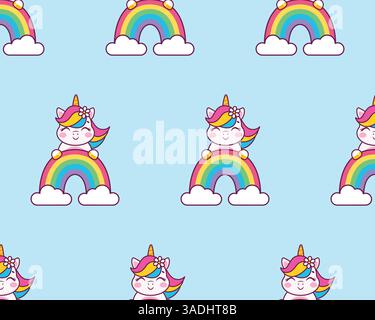 Cute cartoon unicorn and rainbow. Vector children's pattern. Stock Vector