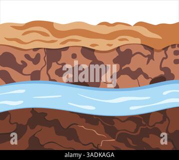 Ground land underground cross section textured with stones in cartoon ...