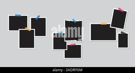 Simple elegant mood board photo collage white background with shadows Stock Vector