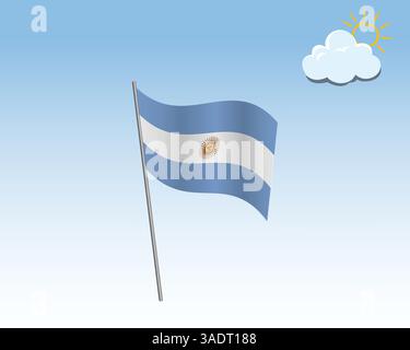 Vector realistic illustration of Argentinian flags. flag waving in the wind against a blue sky Stock Vector