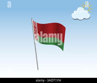 Vector realistic illustration of Belarus flags. flag waving in the wind against a blue sky Stock Vector