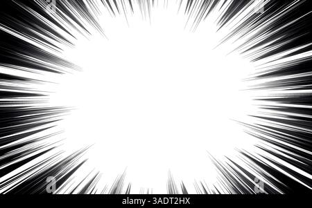 Comic explosion manga background. Abstract monochrome border with radial rays. Isolated vector anime comic book flash light empty frame. Stock Vector