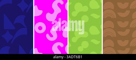 Vibrant Abstract Patterns in Blue Pink Green Brown Trendy Artistic Creations. Stock Vector