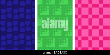 Vibrant Geometric Patterns in Blue, Green, and Pink for Modern Design Projects. Stock Vector