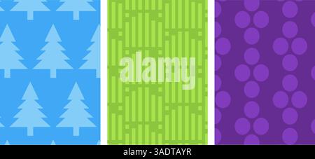 Colorful Abstract Patterns with Trees, Bamboo, and Circles Stock Vector
