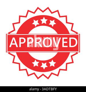 Red Circular Approved Stamp with Jagged Edge and White Stars Isolated on White Background Stock Vector