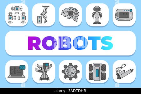 robots text concept. Shablon for presentation and Infographics. Minimal Clean Icons for Apps and Websites. Stock Photo