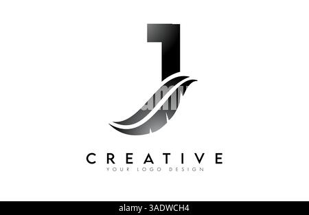J feather Letter Logo. Creative icon of letter J alphabet concept Vector Illustration Stock Vector