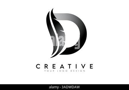 D feather Letter Logo. Creative icon of letter D alphabet concept Vector Illustration Stock Vector