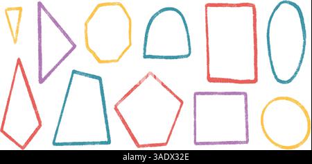 Brush stroke kids geometric shapes set. Text boxes paint textured thin line frames pack. Rounded and square borders figures. Vector hand drawn quotati Stock Vector
