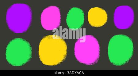 Circle blobs colorful callout set. Polka dots aerosol spray stencils shapes pack. Vector hand drawn kids round note stickers figures collection illust Stock Vector